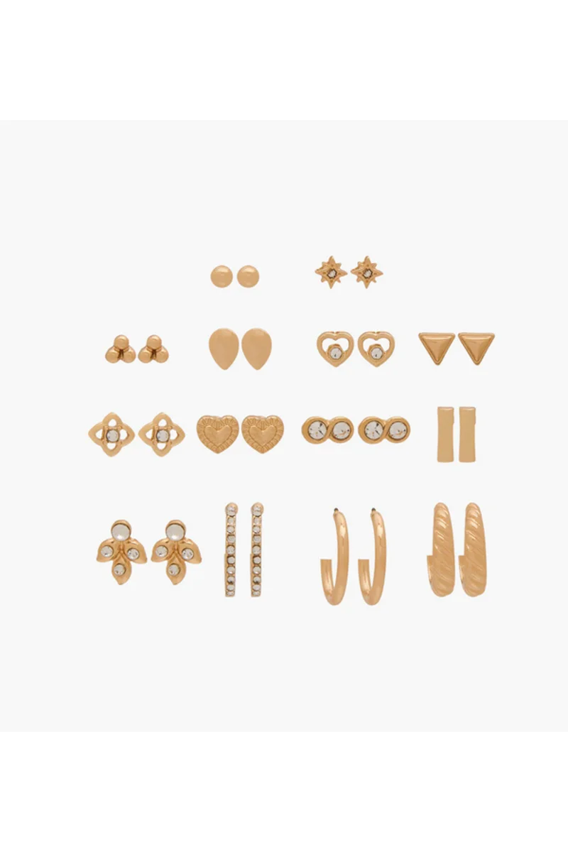 لايف ستايل Pack of 15 Gold Tone Assorted Earrings with Pushback Closure